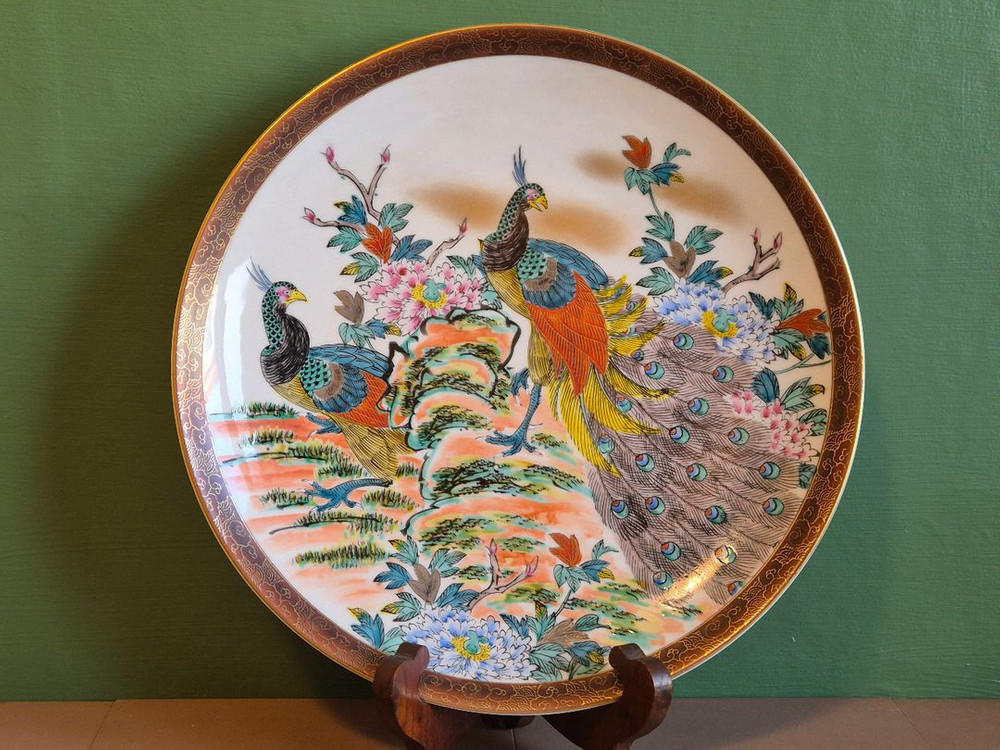 엔틱 구타니야키.화조문 대형장식 접시 이미지