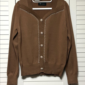 #새상품 : 국내제작 진주 장식 니트 가디건 브라운