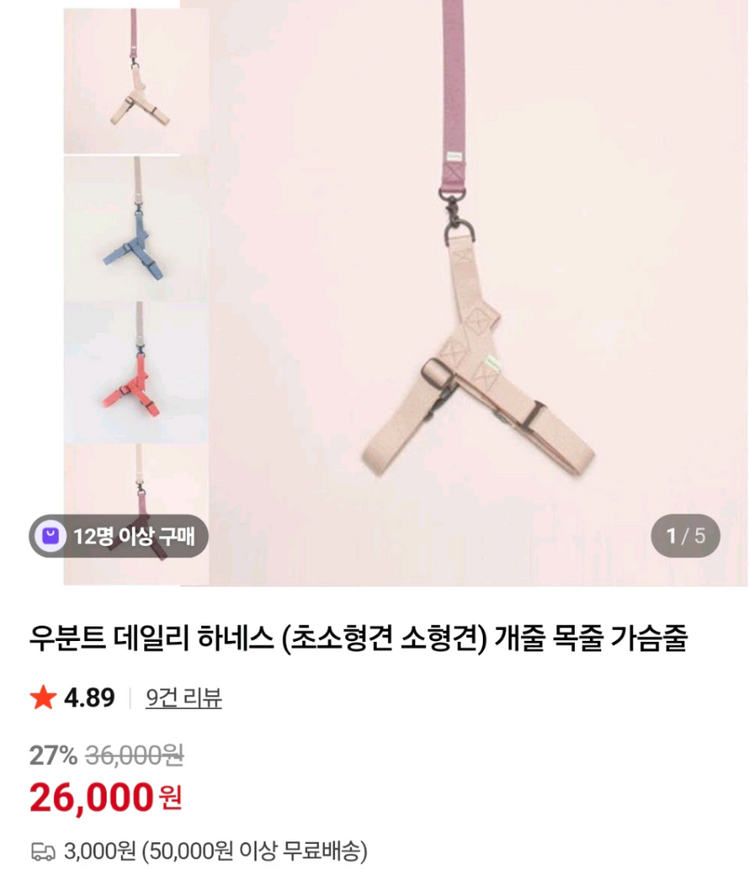 강아지 하네스,목줄,리드줄 통으로 판매합니다 :)--9