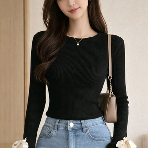 자라(ZARA) 골지 니트 리본 슬리브 탑 / 세미크롭M