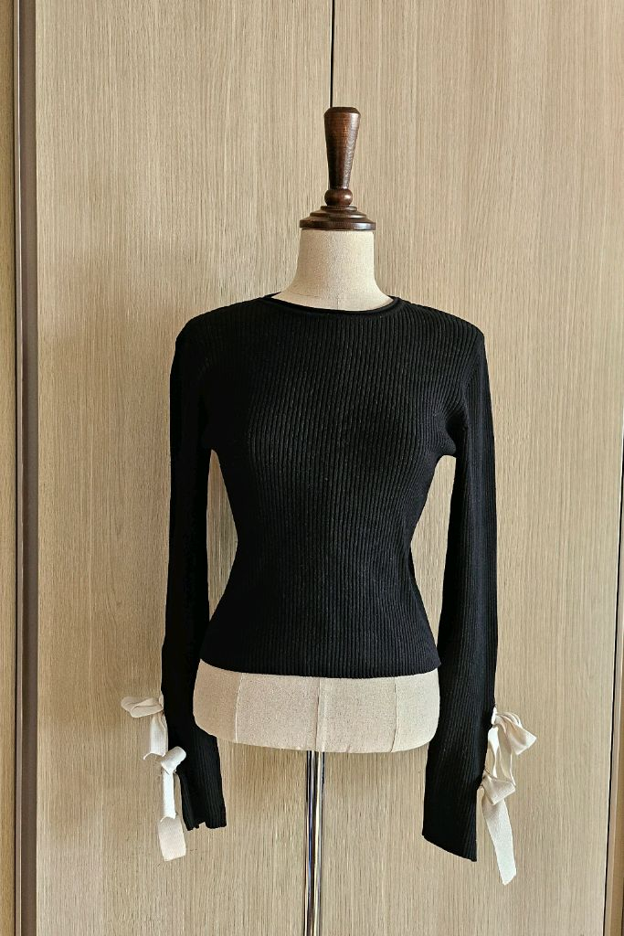자라(ZARA) 골지 니트 리본 슬리브 탑 / 세미크롭M--2
