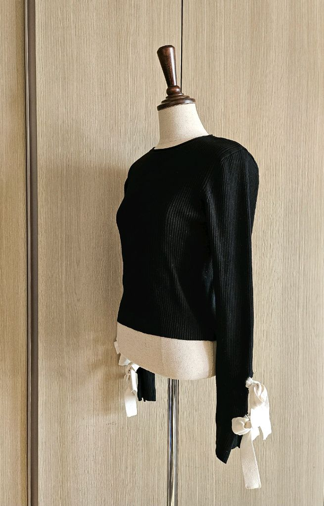 자라(ZARA) 골지 니트 리본 슬리브 탑 / 세미크롭M--3