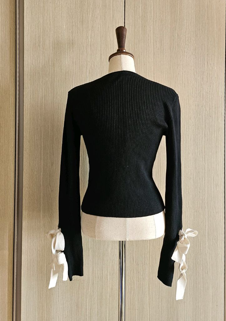 자라(ZARA) 골지 니트 리본 슬리브 탑 / 세미크롭M--5