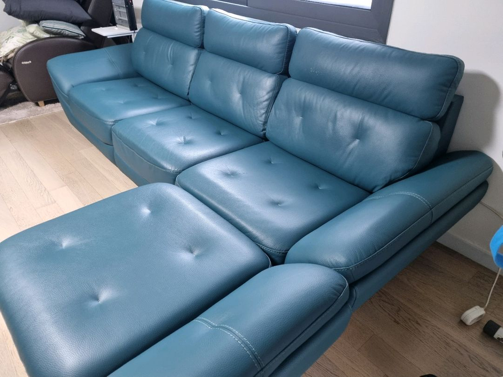 살론 네츄럴 천연 가죽 4인용 카우치 소파 이미지