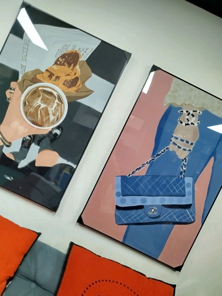 샤넬 감성 샤넬가방 샤넬백 여인 유화 대형 그림액자 그림 액자 팝아트 인테리어소품 명품그림 명품액자 꽃 선물 가방 이미지