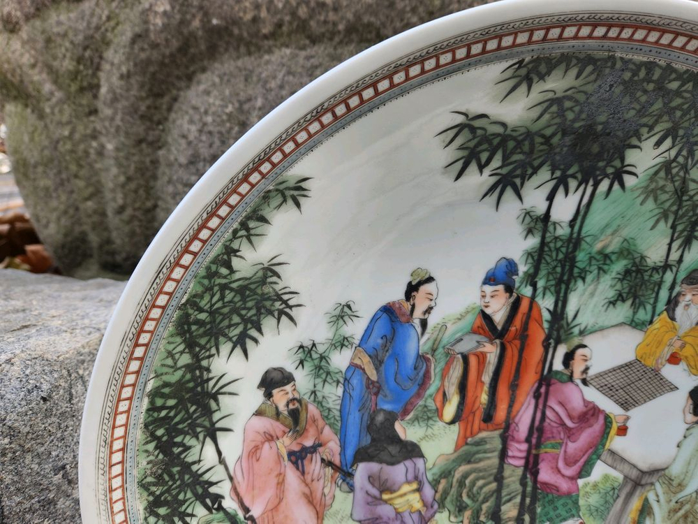 중국도자기 분채()칠신선문 대형 대반접시 이미지