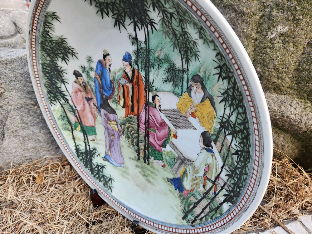 중국도자기 분채()칠신선문 대형 대반접시 이미지