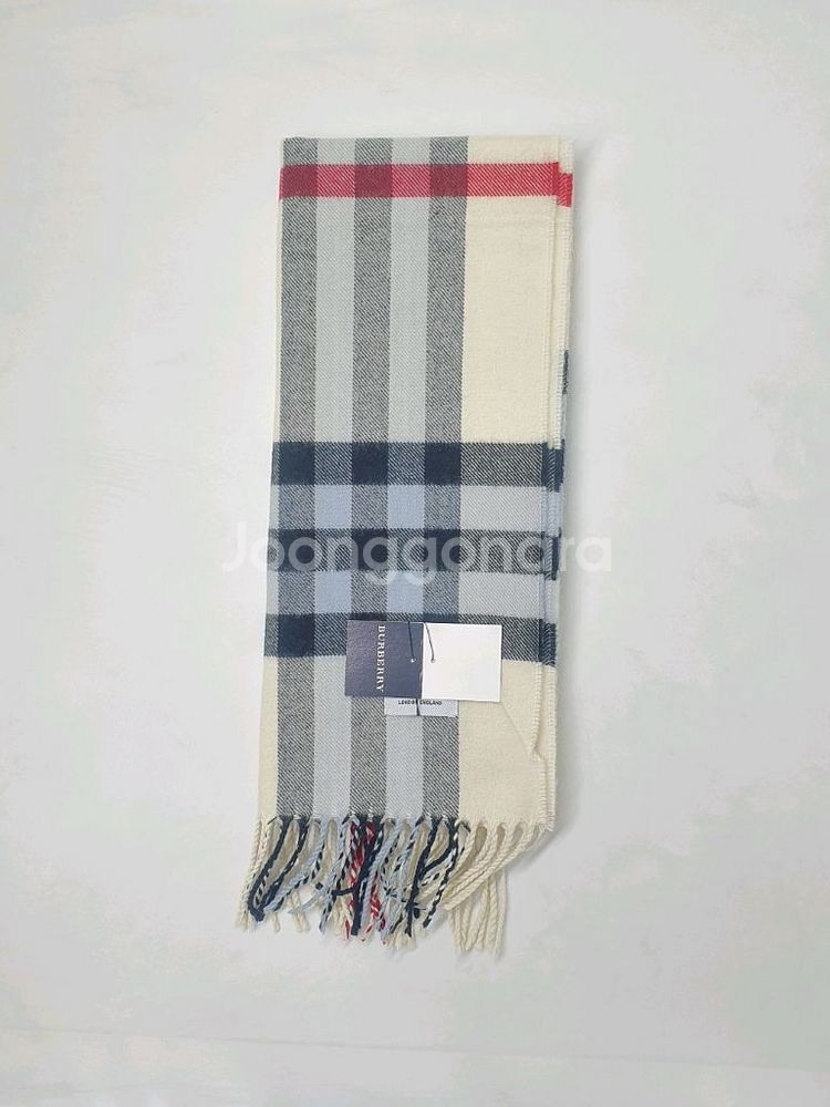버버리 아이보리 체크 머플러 90% 메리노울 새상품--1