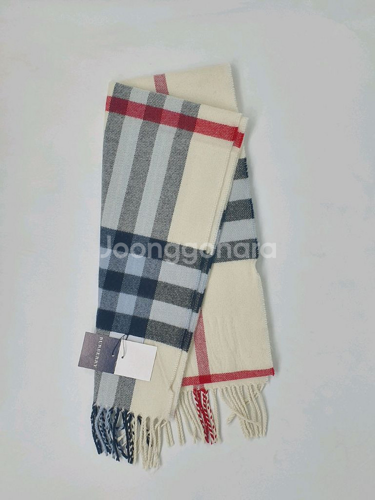 버버리 아이보리 체크 머플러 90% 메리노울 새상품--2