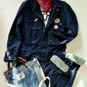 더블알엘 데님 워시드 점프슈트