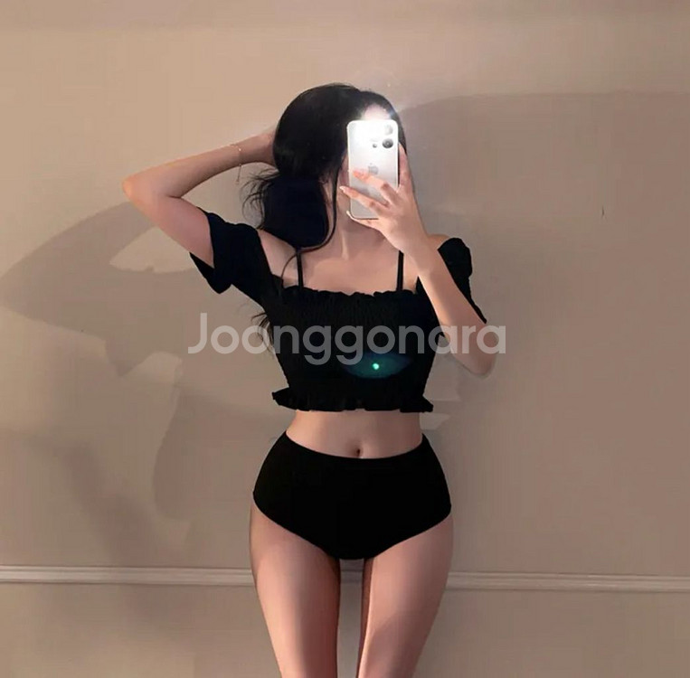 프릴 블랙 비키니 수영복--2