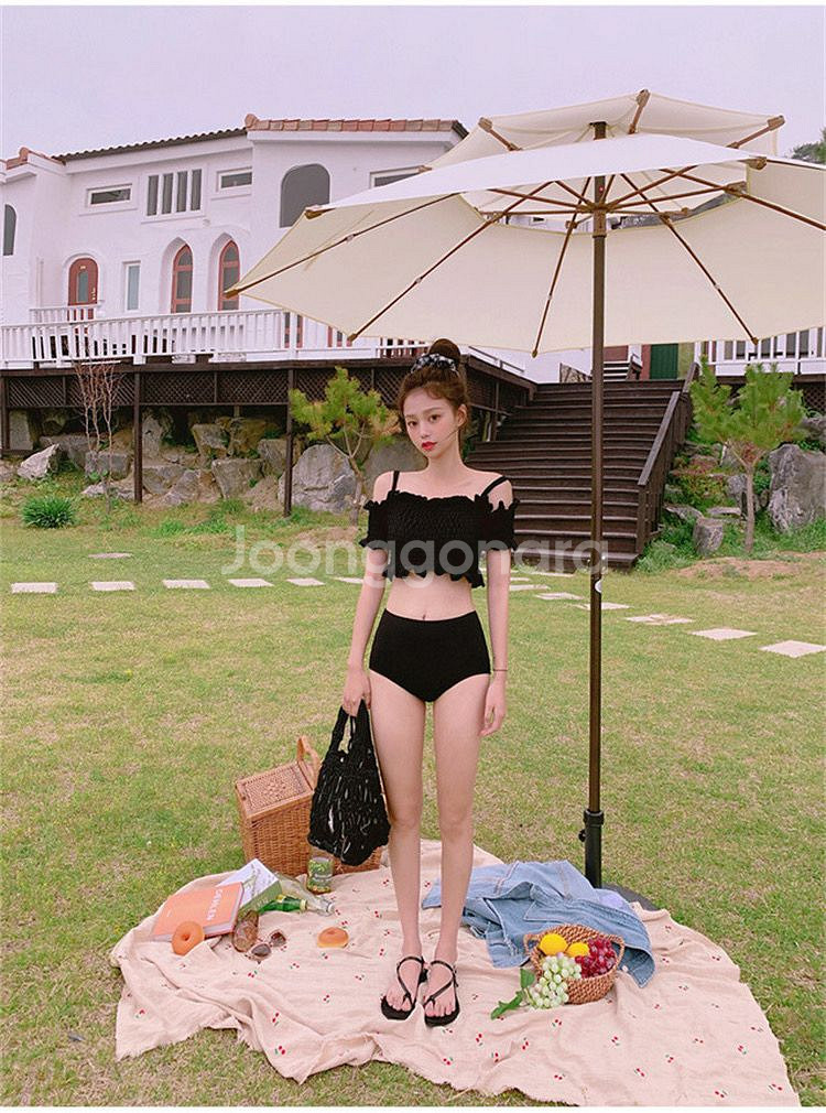 프릴 블랙 비키니 수영복--4