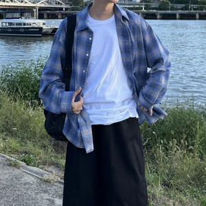 모마디자인 에어 쿨 타탄 체크셔츠 블루 Air cool 48 tatan