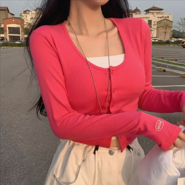 에이블리 베이델리 멜팅 유넥 골지 크롭 긴팔 가디건--1