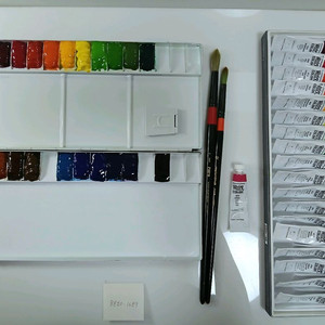 택포 수채화풀세트, 신한 수채화 물감+팔레트+화홍/토요 붓2종 이미지