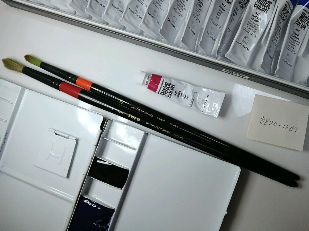 택포 수채화풀세트, 신한 수채화 물감+팔레트+화홍/토요 붓2종 이미지