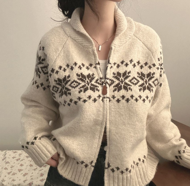 [새제품] 노르딕 눈꽃 집업 니트 여성의류 이미지
