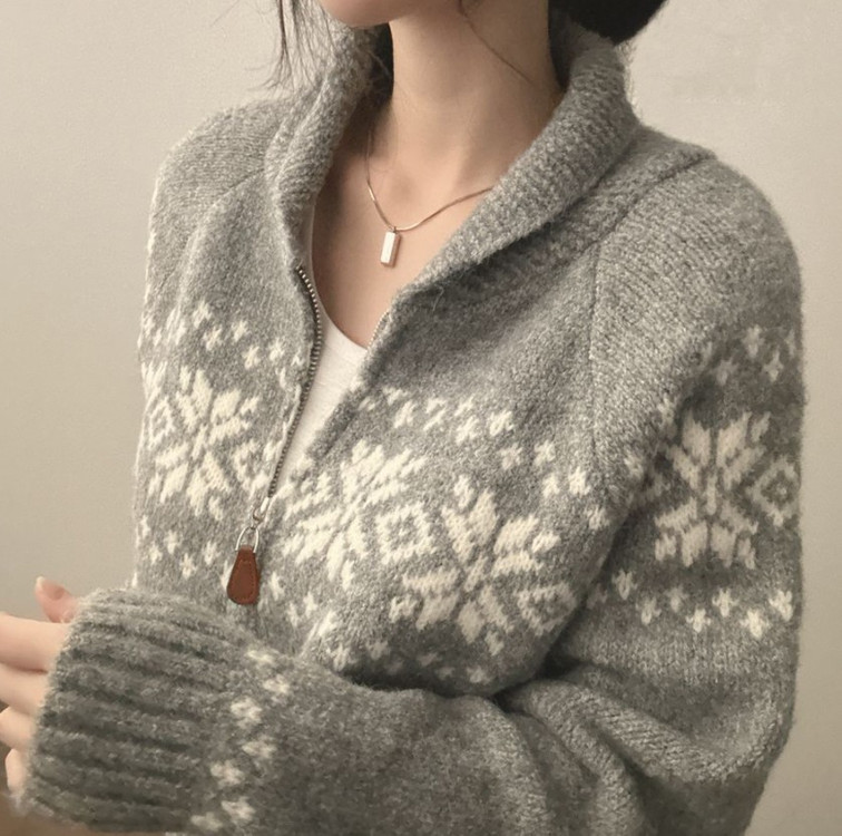 [새제품] 노르딕 눈꽃 집업 니트 여성의류 이미지