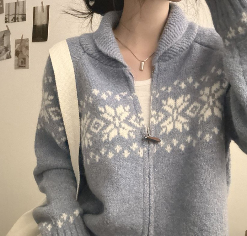 [새제품] 노르딕 눈꽃 집업 니트 여성의류 이미지