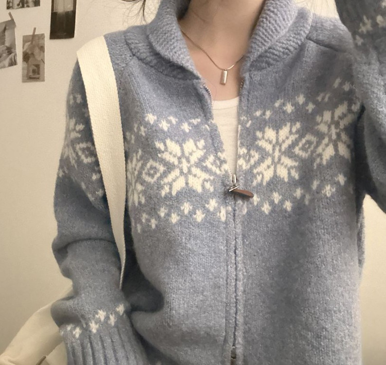 [새제품] 노르딕 눈꽃 집업 니트 여성의류 이미지