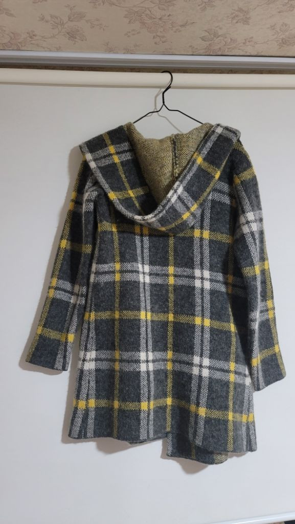 타하리 체크 후드 롱가디건--1