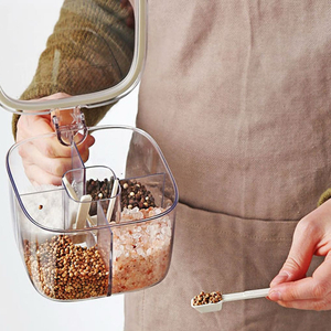 (새상품) 원터치 4칸 분할 양념통, 조미료통 스푼포함