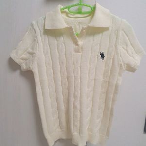 케이블 니트 반팔 아이보리