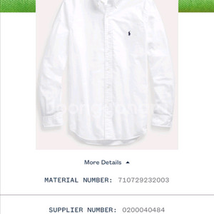 폴로 랄프로렌 클래식 핏 가먼트 다이드 옥스포드 셔츠 화이트 색상 M 사이즈