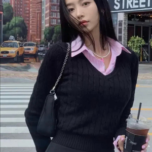 페일제이드 케이블 니트 브이넥 V넥 블랙 검정 이미지