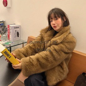 여성의류 쇼핑몰 리본타이 폭스 퍼 자켓 에코퍼 브라운 이미지