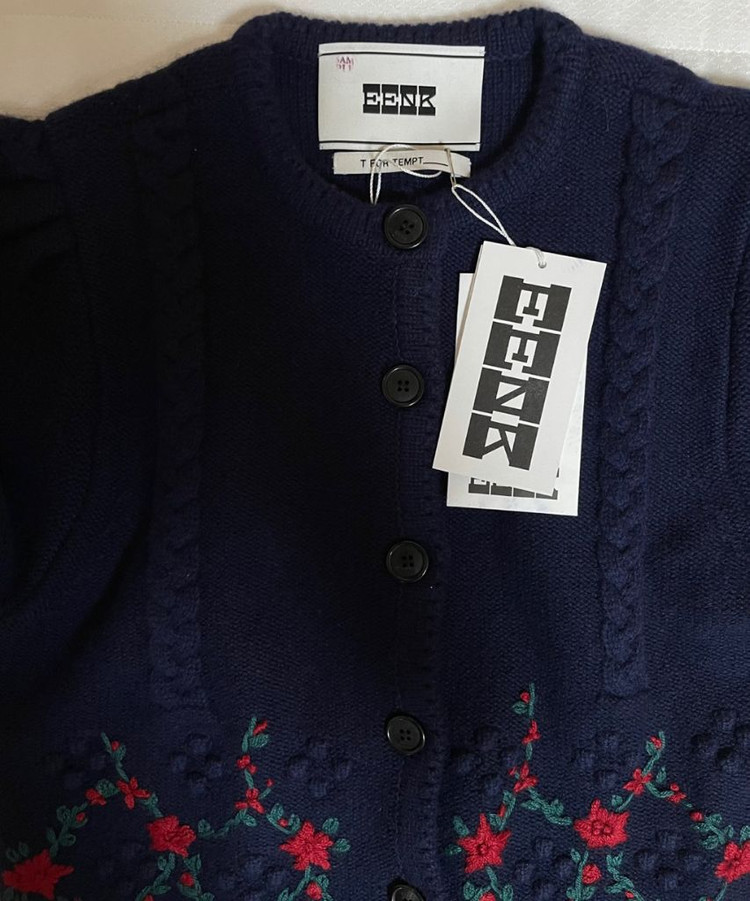 eenk 잉크 TITI Floral Pattern 가디건 새상품 네이비 비아플레인 렉토 시눈 메종마레 오버듀플레어 이미지