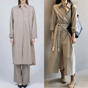 베이지 롱셔츠 원피스