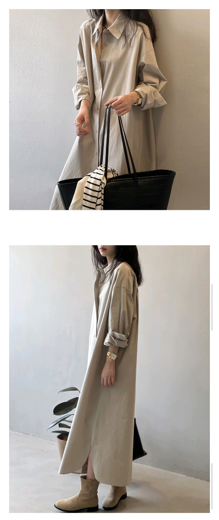 베이지 롱셔츠 원피스--2