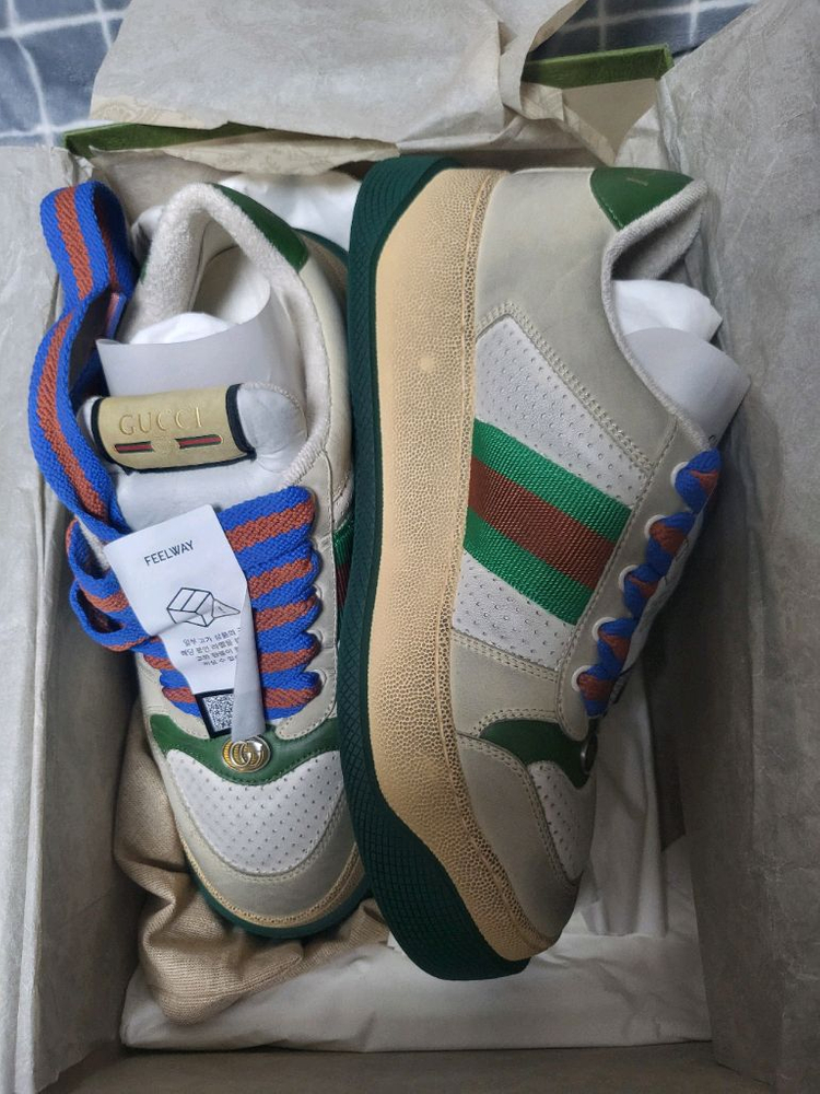 구찌 스크리너 베이지 그린 레드 웹 스니커즈 신발 이미지