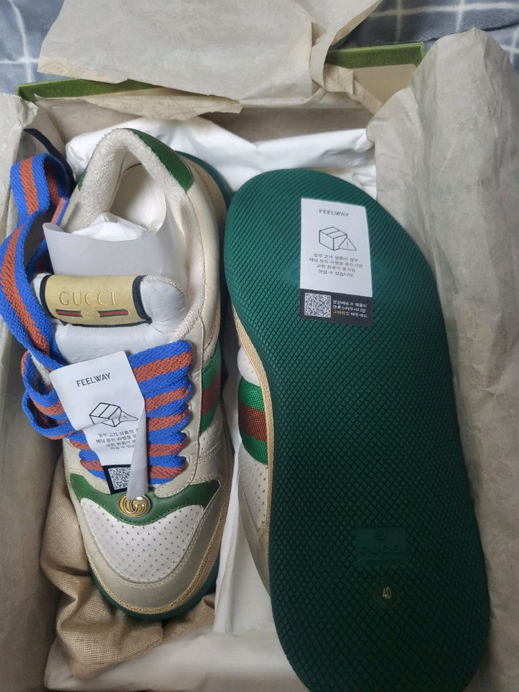 구찌 스크리너 베이지 그린 레드 웹 스니커즈 신발 이미지