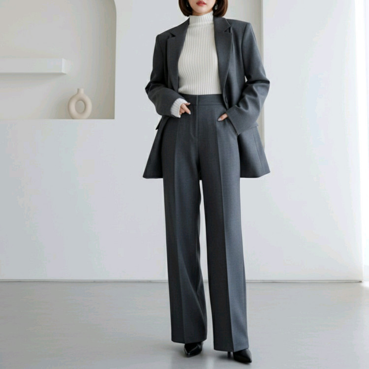 하이웨이스트 클래식 와이드 롱 슬랙스 (스판,기모,오피스룩)ㅡ무배 이미지