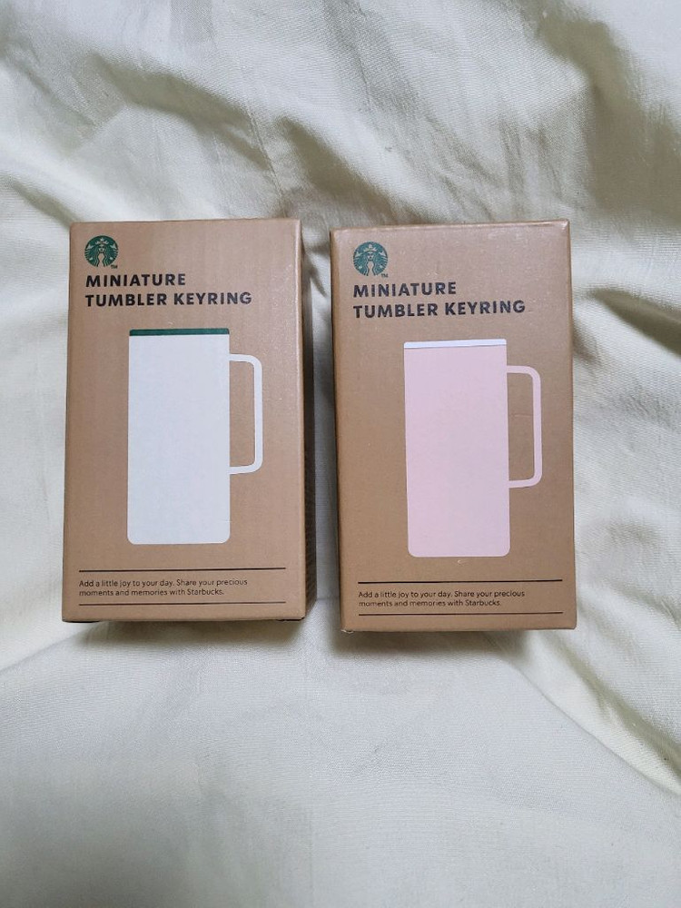 스타벅스 미니어처 텀블러 키링 흰색+핑크--2