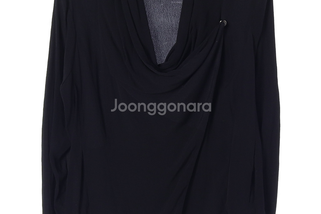 DKNY 디케이앤와이 블랙 드레이프 랩 긴팔 셔츠 블라우스--3