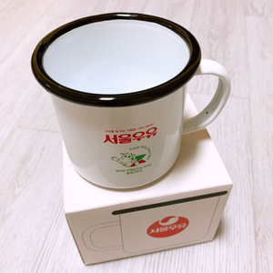 새것 > [서울우유] 수퍼카우보이 레트로 법랑 머그 컵 350ml