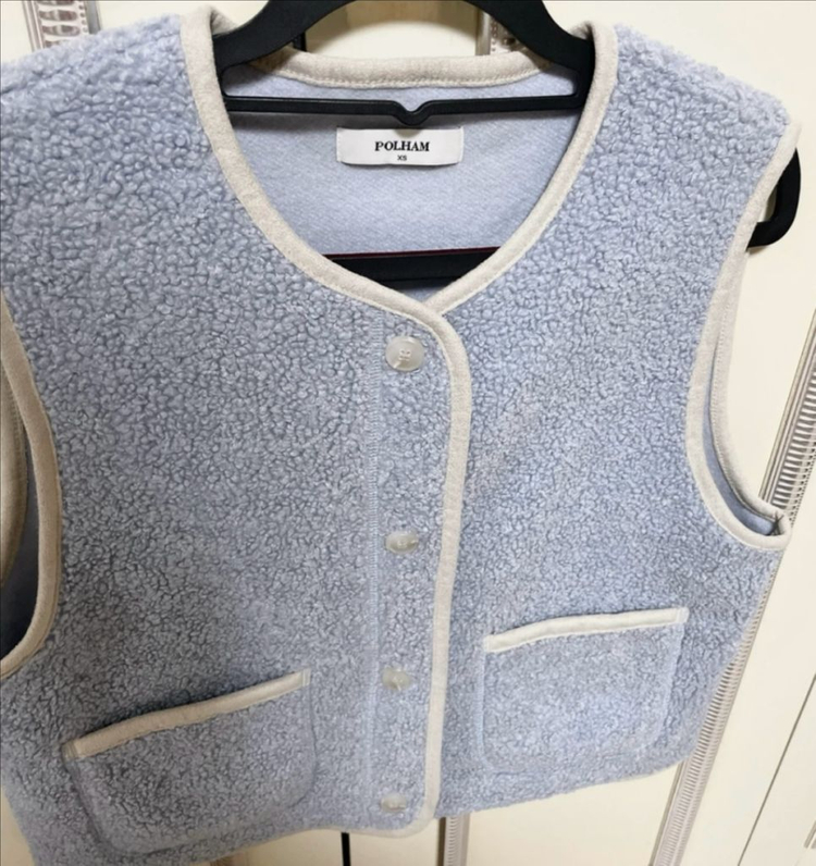 폴햄 뽀글이 조끼 덤블 베스트 라이트블루--2