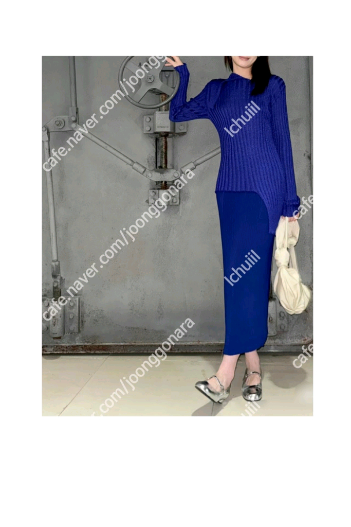 이세이미야케 해칭 스커트 던블루 1사이즈 ~--1