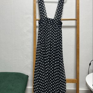 도트 뷔스티에 레이어드 롱 원피스 멜빵 쉬폰 롱스커트