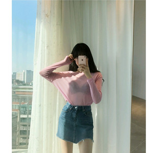 프롬데이원 핑크 분홍 여리 트임 시스루 티셔츠 핑크색 분홍색 이미지