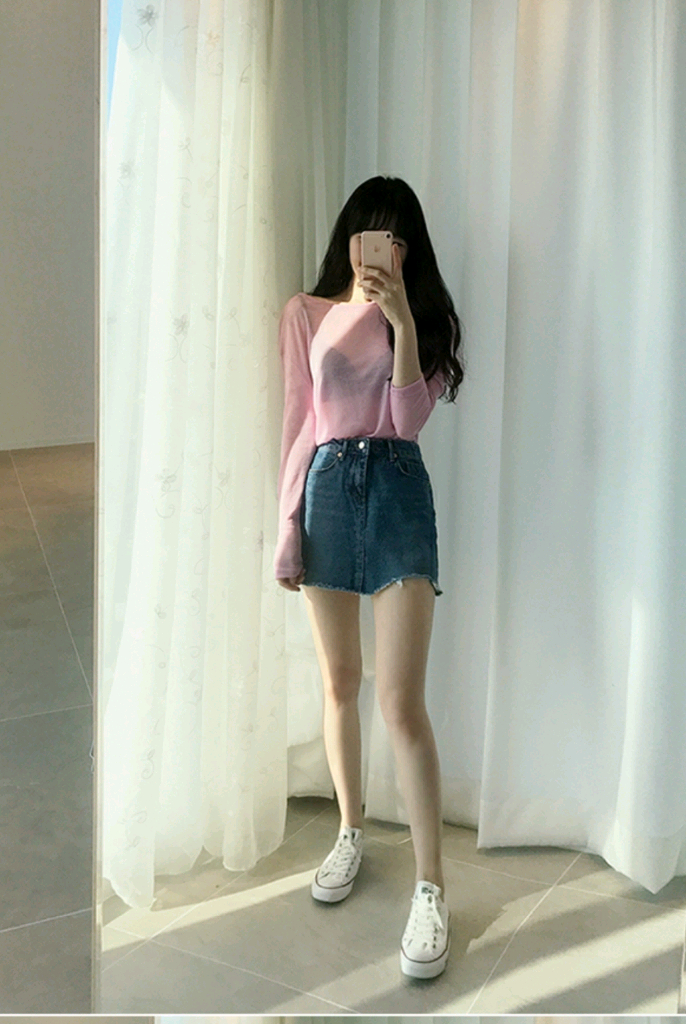 프롬데이원 핑크 분홍 여리 트임 시스루 티셔츠 핑크색 분홍색 이미지