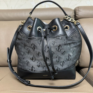 지미추 주노 메쉬 레더 숄더 버킷백 블랙