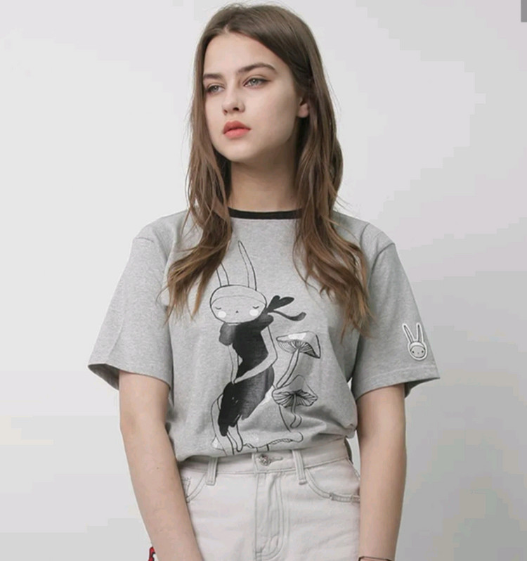 여성 티셔츠 피피라핀 피피 동화 반팔 티셔츠 그레이 이미지