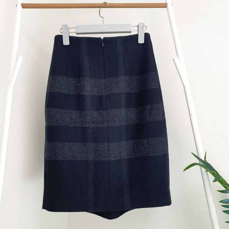 버버리 플레이드 울 체크스커트--4