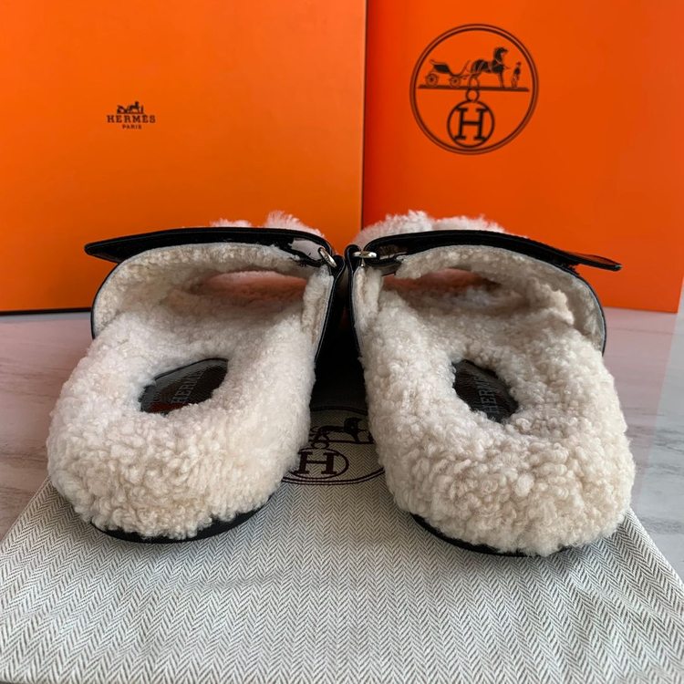 에르메스 시프레 양털 슬리퍼 에르메스슬리퍼--2