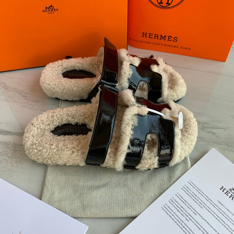 에르메스 시프레 양털 슬리퍼 에르메스슬리퍼--1