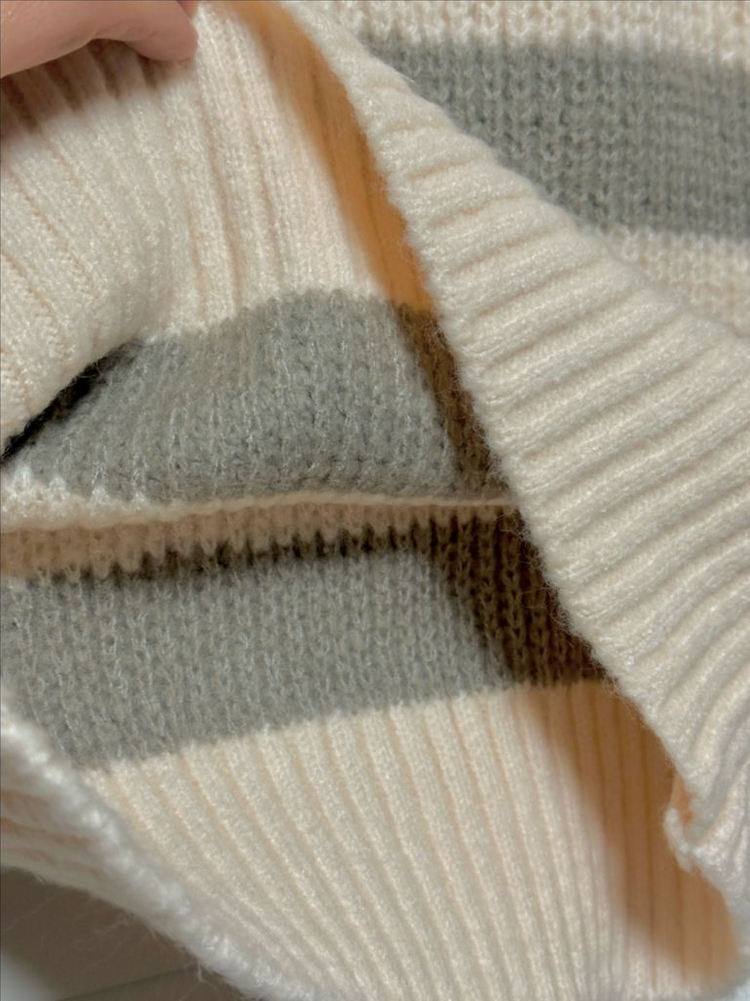 #새상품 : 카라넥 단가라 반집업 니트 아이보리 카키그레이 배색--8